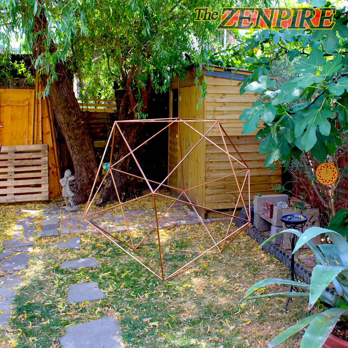 A copper icosahedron for meditating in the garden