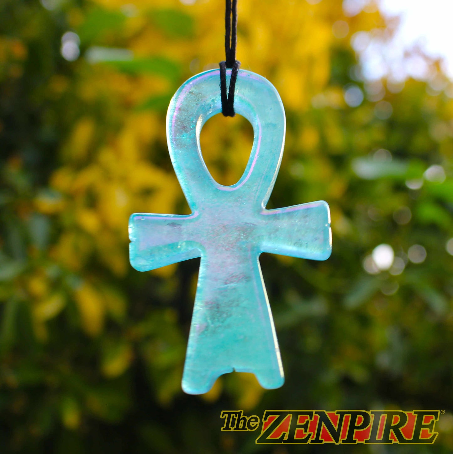 Stunning Aqua Aura Quartz Ankh Of Atlantis Hanging Centre Frame