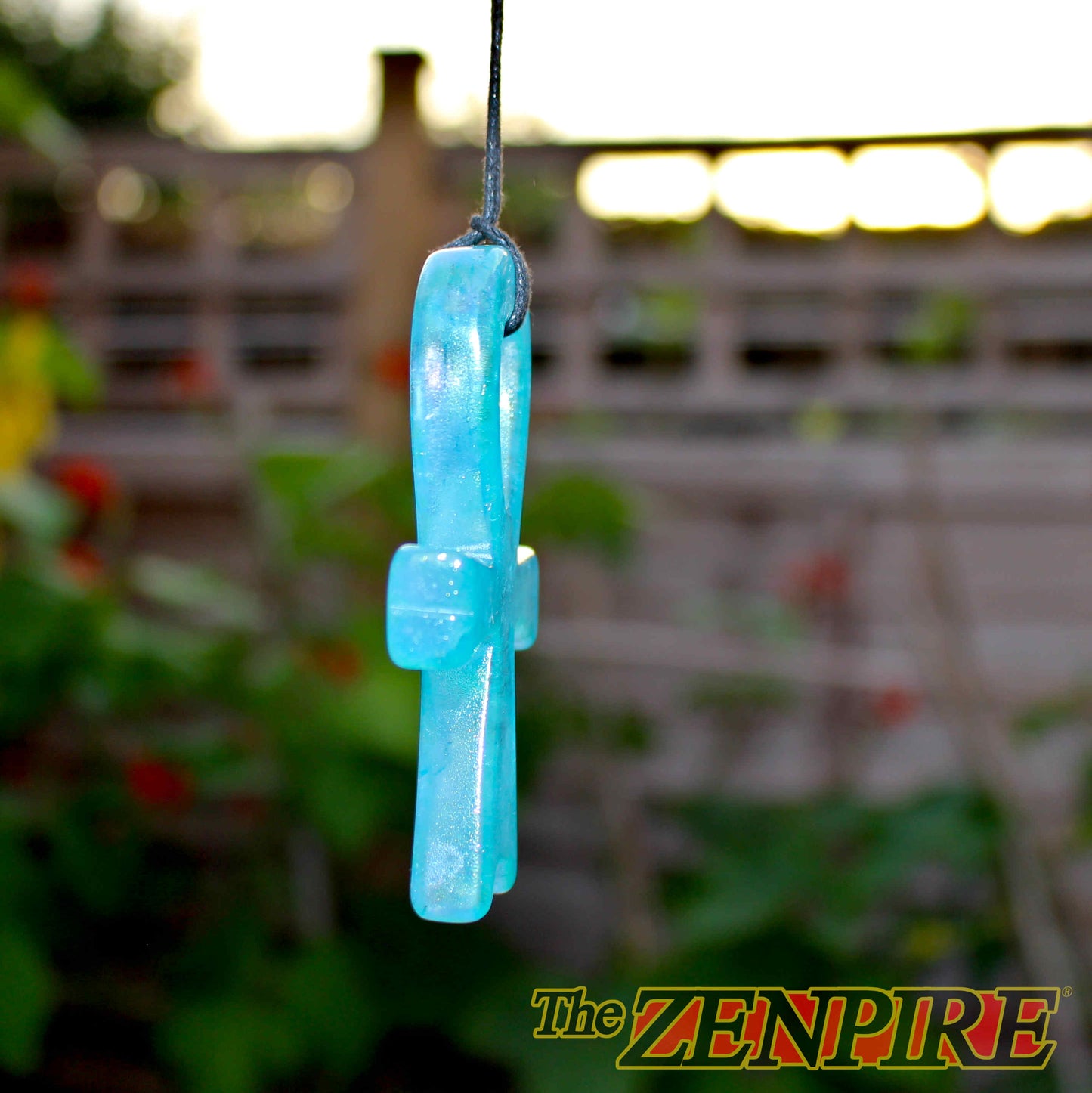 Aqua Aura Quartz Atlantean Ankh Pendant