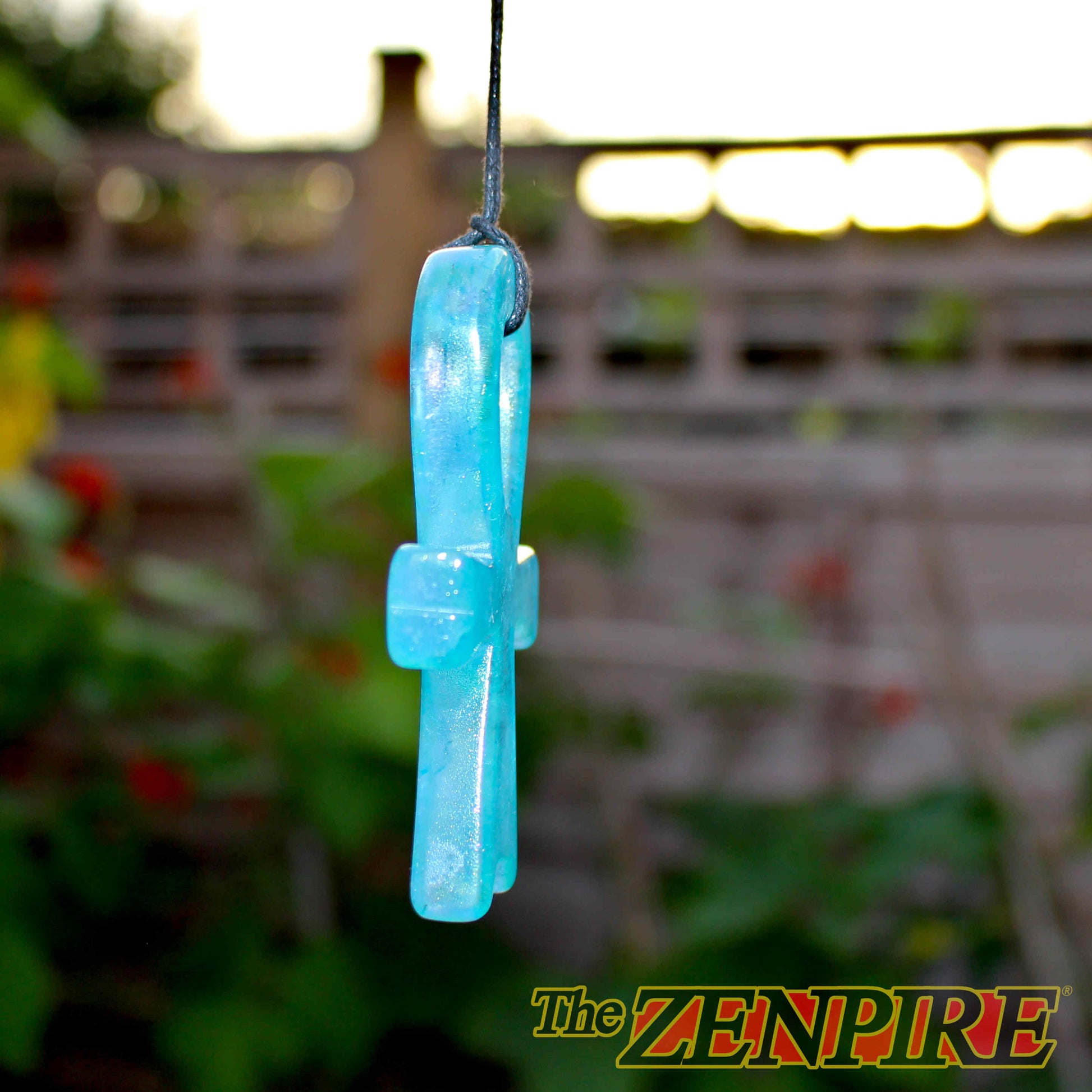Aqua Aura Quartz Atlantean Ankh Pendant