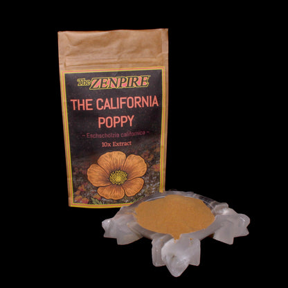 California Poppy extract packaging with a sample on a black background