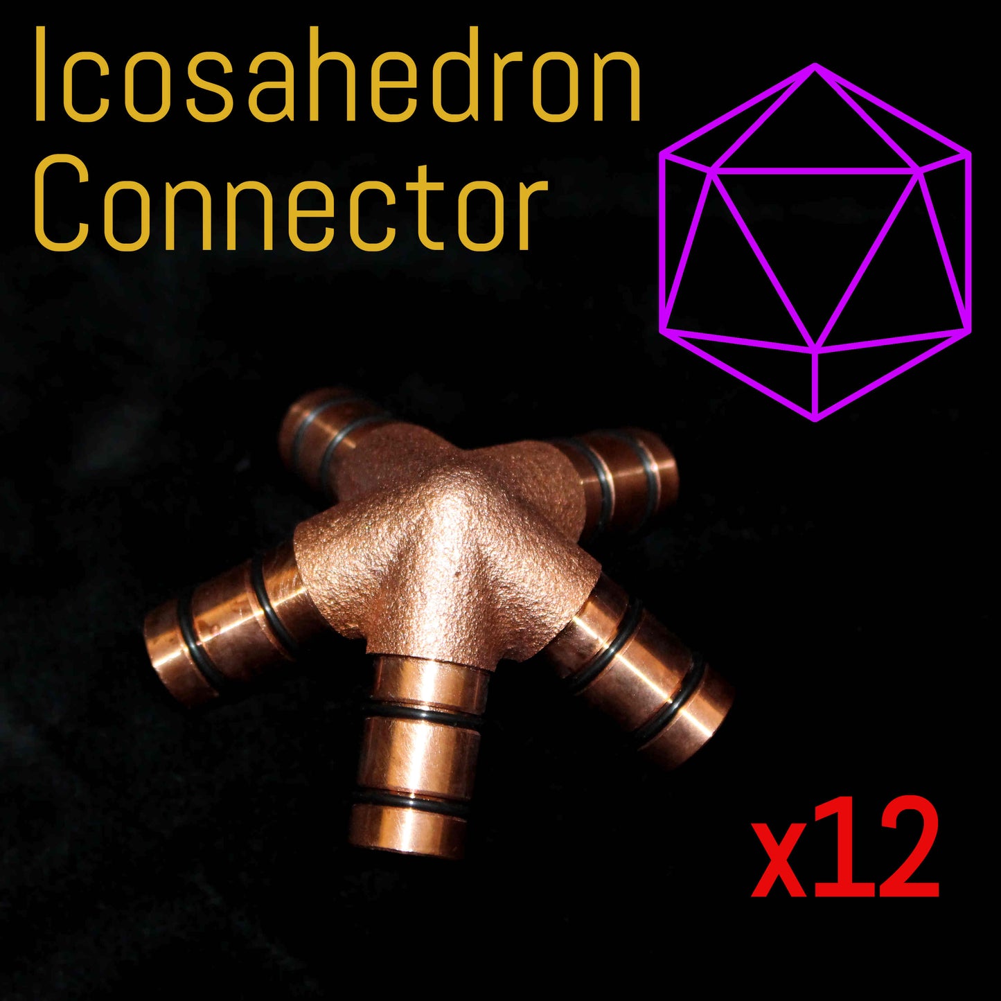 copper icosahedron pyramid connector
solid copper connector piece used to build your own room-size copper healing icosahedron pyramid for meditation.