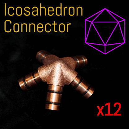 copper icosahedron pyramid connector
solid copper connector piece used to build your own room-size copper healing icosahedron pyramid for meditation.