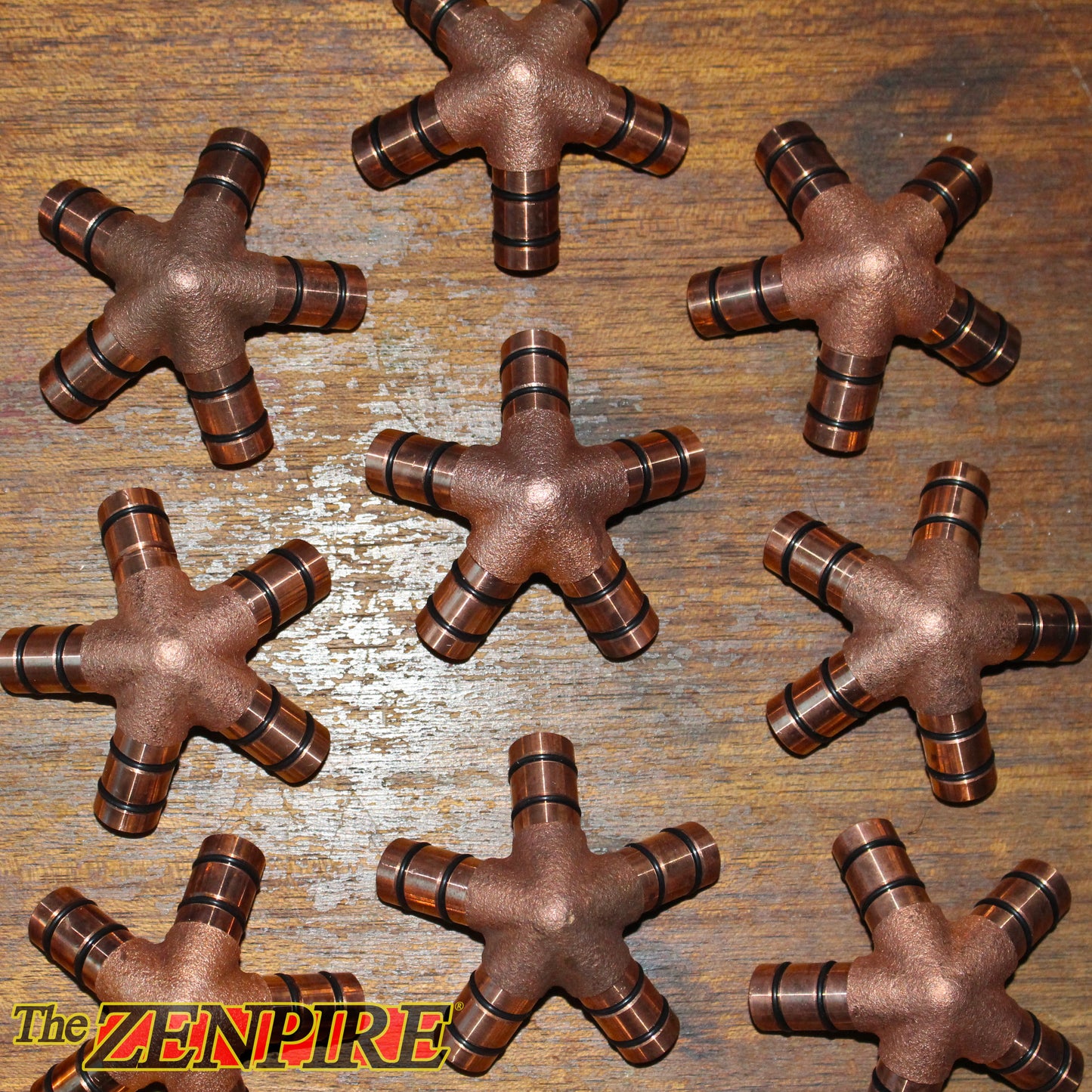 multiple icosahedron connector pieces used to construct copper icosahedron pyramid for meditation and healing